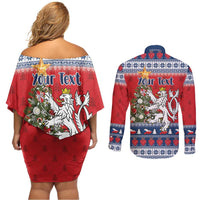 Czech Republic Christmas Personalized Couples Matching Off Shoulder Short Dress and Long Sleeve Button Shirt Vesele Vanoce - Wonder Print Shop