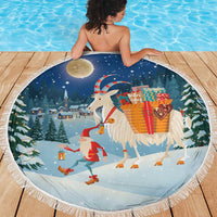 Sweden christmas Beach Blanket Scandinavian Tomte and Yule Goat Christmas - Wonder Print Shop