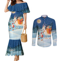 Sweden christmas Couples Matching Mermaid Dress and Long Sleeve Button Shirt Scandinavian Tomte and Yule Goat Christmas - Wonder Print Shop