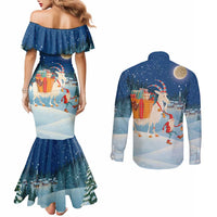 Sweden christmas Couples Matching Mermaid Dress and Long Sleeve Button Shirt Scandinavian Tomte and Yule Goat Christmas - Wonder Print Shop
