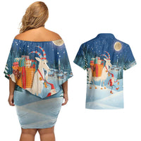 Sweden christmas Couples Matching Off Shoulder Short Dress and Hawaiian Shirt Scandinavian Tomte and Yule Goat Christmas - Wonder Print Shop