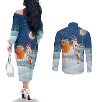 Sweden christmas Couples Matching Off The Shoulder Long Sleeve Dress and Long Sleeve Button Shirt Scandinavian Tomte and Yule Goat Christmas - Wonder Print Shop