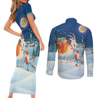 Sweden christmas Couples Matching Short Sleeve Bodycon Dress and Long Sleeve Button Shirt Scandinavian Tomte and Yule Goat Christmas - Wonder Print Shop