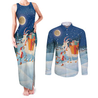 Sweden christmas Couples Matching Tank Maxi Dress and Long Sleeve Button Shirt Scandinavian Tomte and Yule Goat Christmas - Wonder Print Shop