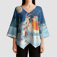 Sweden christmas Kimono Sleeve Blouse Scandinavian Tomte and Yule Goat Christmas - Wonder Print Shop