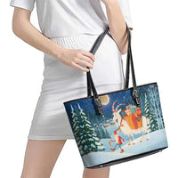 Sweden christmas Leather Tote Bag Scandinavian Tomte and Yule Goat Christmas - Wonder Print Shop