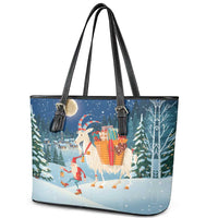 Sweden christmas Leather Tote Bag Scandinavian Tomte and Yule Goat Christmas - Wonder Print Shop