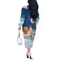 Sweden christmas Off The Shoulder Long Sleeve Dress Scandinavian Tomte and Yule Goat Christmas - Wonder Print Shop