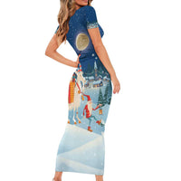 Sweden christmas Short Sleeve Bodycon Dress Scandinavian Tomte and Yule Goat Christmas - Wonder Print Shop