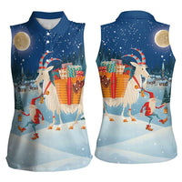 Sweden christmas Women Sleeveless Polo Shirt Scandinavian Tomte and Yule Goat Christmas - Wonder Print Shop