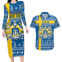 Sweden Christmas Personalized Couples Matching Long Sleeve Bodycon Dress and Hawaiian Shirt Dala Horse God Jul - Wonder Print Shop