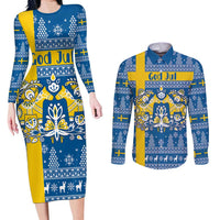 Sweden Christmas Personalized Couples Matching Long Sleeve Bodycon Dress and Long Sleeve Button Shirt Dala Horse God Jul - Wonder Print Shop