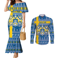 Sweden Christmas Personalized Couples Matching Mermaid Dress and Long Sleeve Button Shirt Dala Horse God Jul - Wonder Print Shop