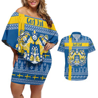 Sweden Christmas Personalized Couples Matching Off Shoulder Short Dress and Hawaiian Shirt Dala Horse God Jul - Wonder Print Shop