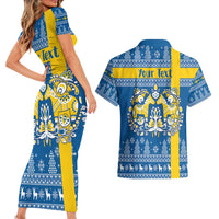 Sweden Christmas Personalized Couples Matching Short Sleeve Bodycon Dress and Hawaiian Shirt Dala Horse God Jul - Wonder Print Shop
