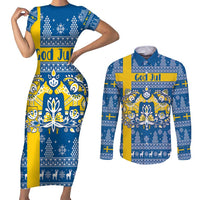 Sweden Christmas Personalized Couples Matching Short Sleeve Bodycon Dress and Long Sleeve Button Shirt Dala Horse God Jul - Wonder Print Shop