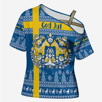 Sweden Christmas Personalized Cross Shoulder Shirt Dala Horse God Jul - Wonder Print Shop