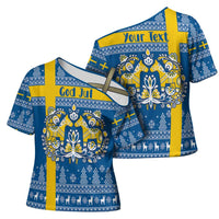 Sweden Christmas Personalized Cross Shoulder Shirt Dala Horse God Jul - Wonder Print Shop
