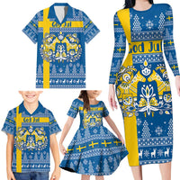 Sweden Christmas Personalized Family Matching Long Sleeve Bodycon Dress and Hawaiian Shirt Dala Horse God Jul - Wonder Print Shop