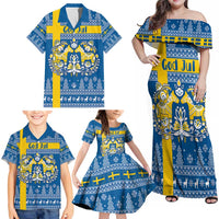 Sweden Christmas Personalized Family Matching Off Shoulder Maxi Dress and Hawaiian Shirt Dala Horse God Jul - Wonder Print Shop
