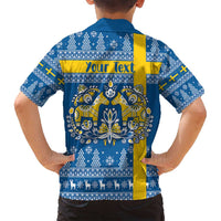 Sweden Christmas Personalized Family Matching Off Shoulder Short Dress and Hawaiian Shirt Dala Horse God Jul - Wonder Print Shop