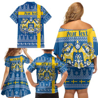 Sweden Christmas Personalized Family Matching Off Shoulder Short Dress and Hawaiian Shirt Dala Horse God Jul - Wonder Print Shop