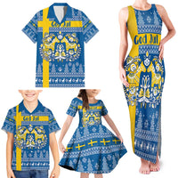 Sweden Christmas Personalized Family Matching Tank Maxi Dress and Hawaiian Shirt Dala Horse God Jul - Wonder Print Shop