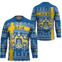 Sweden Christmas Personalized Hockey Jersey Dala Horse God Jul - Wonder Print Shop