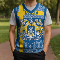 Sweden Christmas Personalized Christmas Knitted V-Neck Vest Dala Horse God Jul - Wonder Print Shop