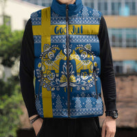 Sweden Christmas Personalized Sleeveless Puffer Jacket Dala Horse God Jul - Wonder Print Shop