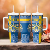 Sweden Christmas Personalized Tumbler With Handle Dala Horse God Jul - Wonder Print Shop