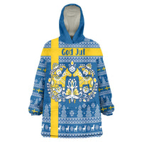 Sweden Christmas Personalized Wearable Blanket Hoodie Dala Horse God Jul - Wonder Print Shop