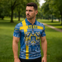 Sweden Christmas Personalized Zipper Polo Shirt Dala Horse God Jul - Wonder Print Shop