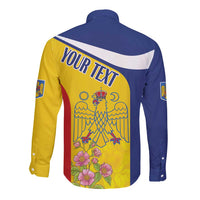 Personalized Romania Great White Pelican Long Sleeve Button Shirt With Rosa Canina - Wonder Print Shop