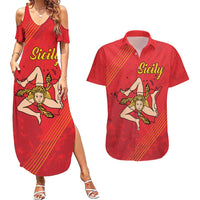 Personalized Bandiera della Sicilia Couples Matching Summer Maxi Dress and Hawaiian Shirt Sporty Style