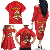 Personalized Bandiera della Sicilia Family Matching Off The Shoulder Long Sleeve Dress and Hawaiian Shirt Sporty Style