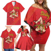 Personalized Bandiera della Sicilia Family Matching Off Shoulder Short Dress and Hawaiian Shirt Sporty Style