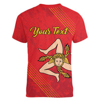 Personalized Bandiera della Sicilia Women V-Neck T-Shirt Sporty Style