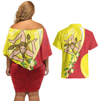 La Sicilia Couples Matching Off Shoulder Short Dress and Hawaiian Shirt Bandiera della Sicilia Motif