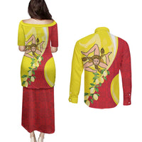 La Sicilia Couples Matching Puletasi and Long Sleeve Button Shirt Bandiera della Sicilia Motif