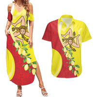 La Sicilia Couples Matching Summer Maxi Dress and Hawaiian Shirt Bandiera della Sicilia Motif