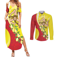 La Sicilia Couples Matching Summer Maxi Dress and Long Sleeve Button Shirt Bandiera della Sicilia Motif