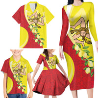 La Sicilia Family Matching Long Sleeve Bodycon Dress and Hawaiian Shirt Bandiera della Sicilia Motif