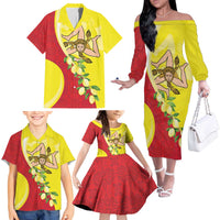 La Sicilia Family Matching Off The Shoulder Long Sleeve Dress and Hawaiian Shirt Bandiera della Sicilia Motif