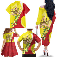La Sicilia Family Matching Off The Shoulder Long Sleeve Dress and Hawaiian Shirt Bandiera della Sicilia Motif