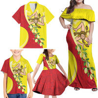 La Sicilia Family Matching Off Shoulder Maxi Dress and Hawaiian Shirt Bandiera della Sicilia Motif