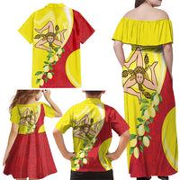 La Sicilia Family Matching Off Shoulder Maxi Dress and Hawaiian Shirt Bandiera della Sicilia Motif