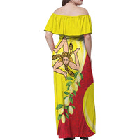 La Sicilia Family Matching Off Shoulder Maxi Dress and Hawaiian Shirt Bandiera della Sicilia Motif