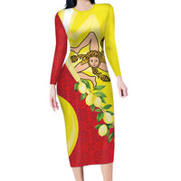 La Sicilia Long Sleeve Bodycon Dress Bandiera della Sicilia Motif