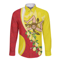 La Sicilia Long Sleeve Button Shirt Bandiera della Sicilia Motif